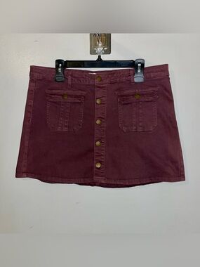 Altar'd State Burgundy Button-Front Mini Skirt